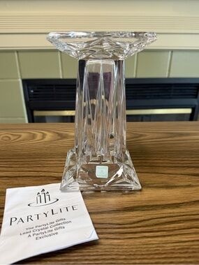 Partylite Lead Crystal Quad Prism Pedestal Candleholder w/Box